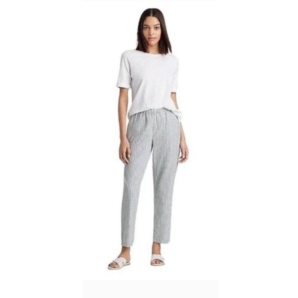 Eileen Fisher Hemp Organic Cotton Striped Ankle Pant Blue White M S8JWS-P2522M